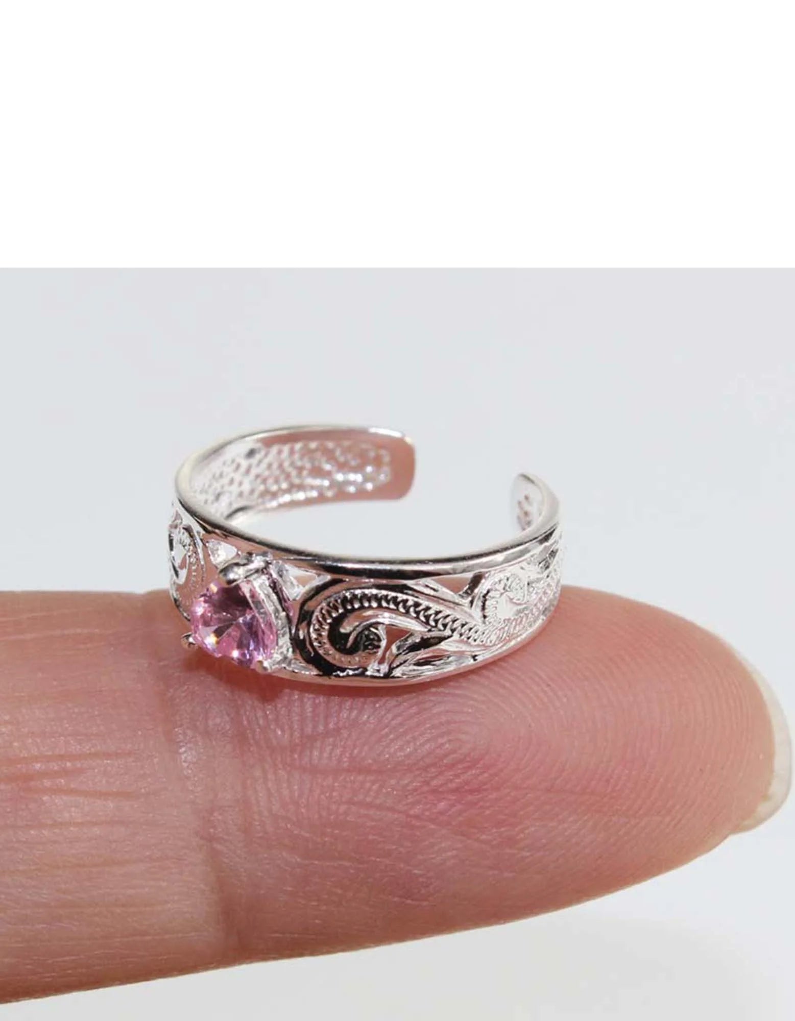 Sterling Silver Hawaii Toe Ring with Pink Crystal Toering