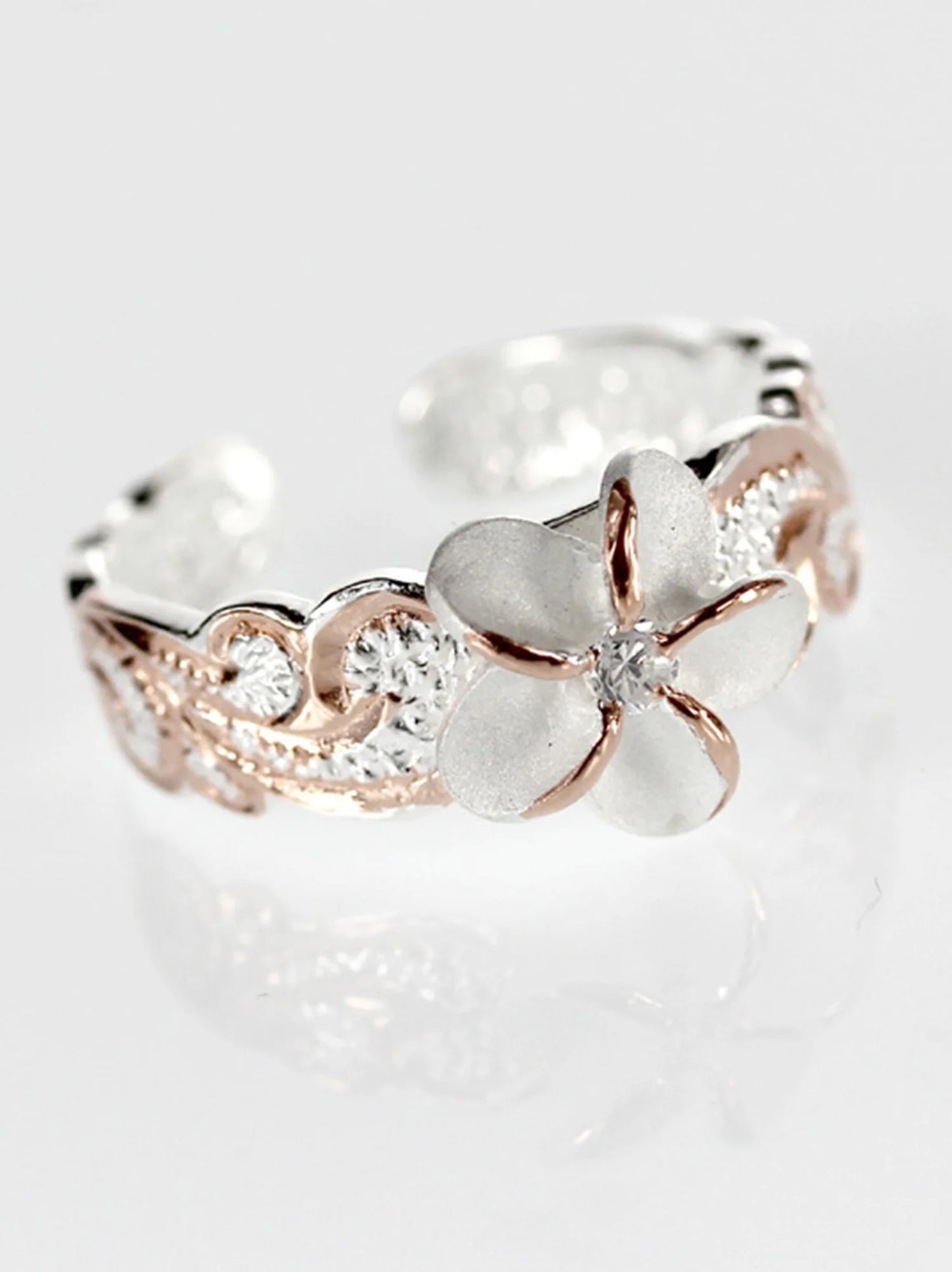 Hawaii Silver Toe Ring - Two Tone Plumeria Flower Toering