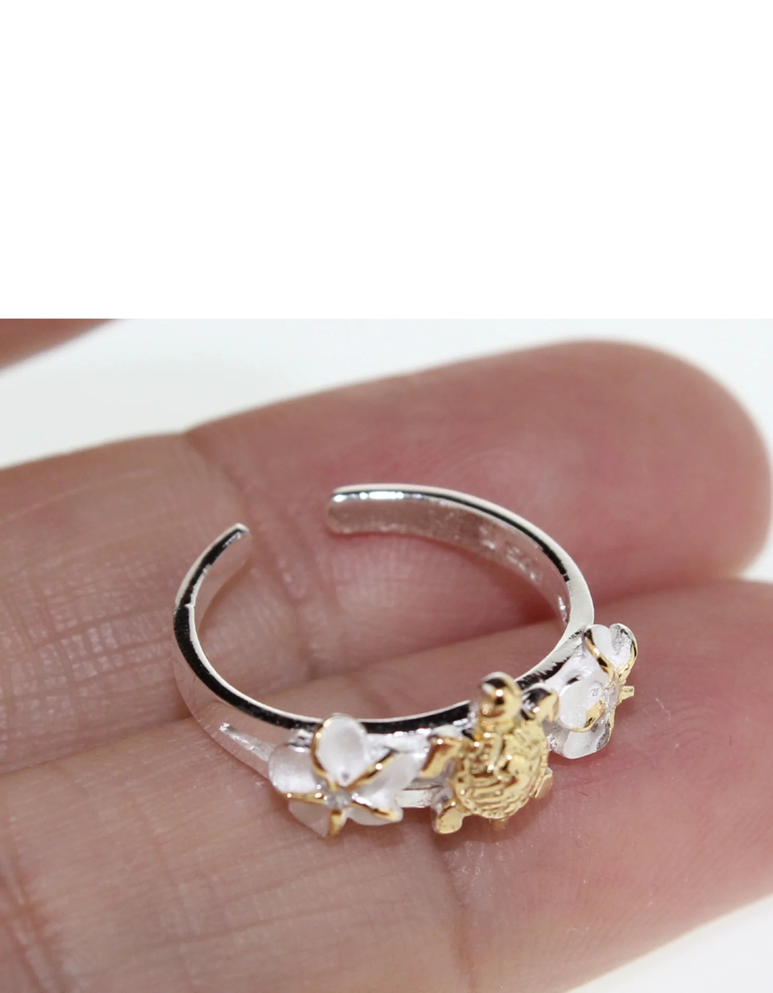 Hawaii Silver Toe Ring - Sea Turtle and Flower Gold-Tone Toering