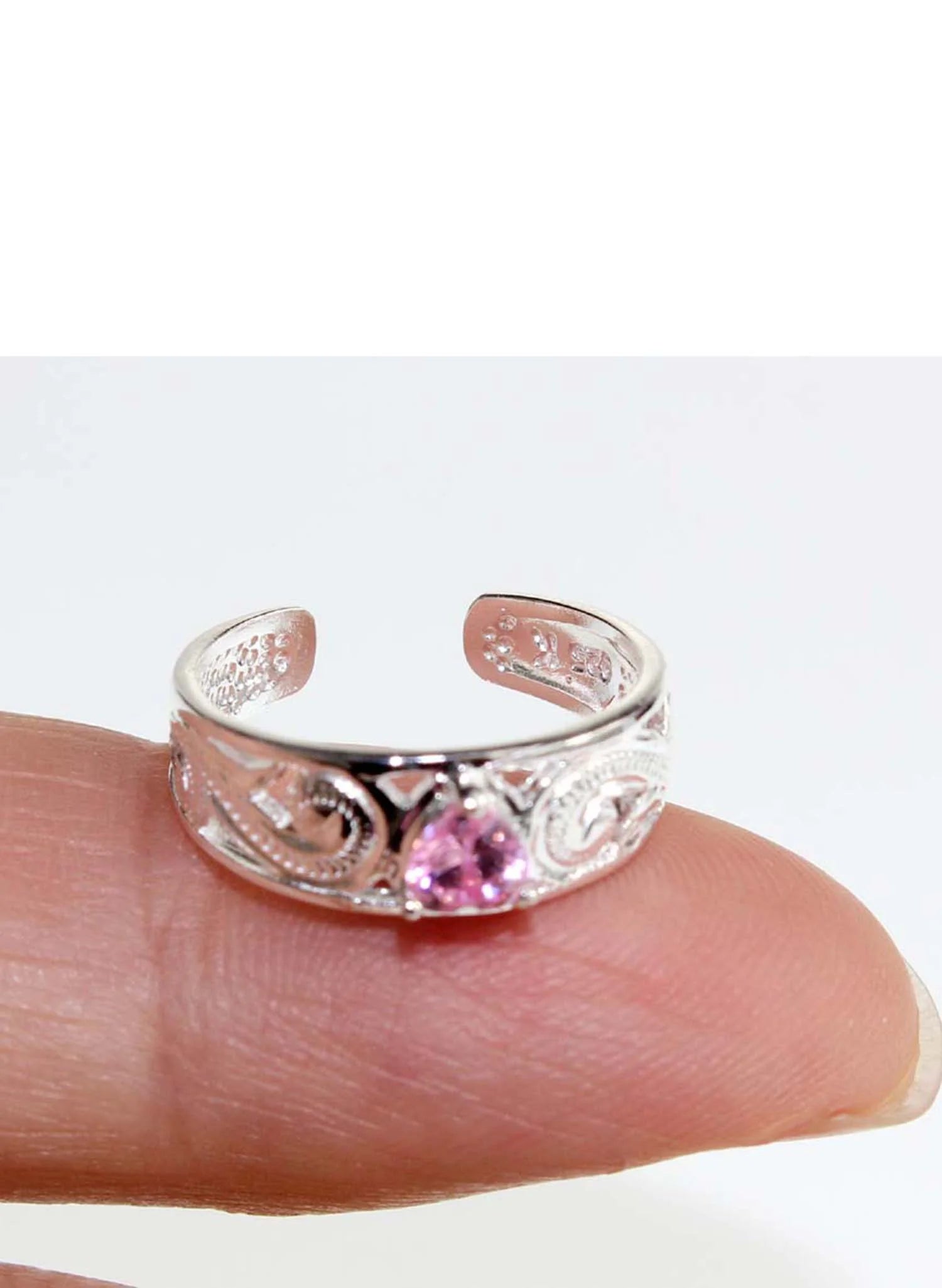 Sterling Silver Hawaii Toe Ring with Pink Crystal Toering