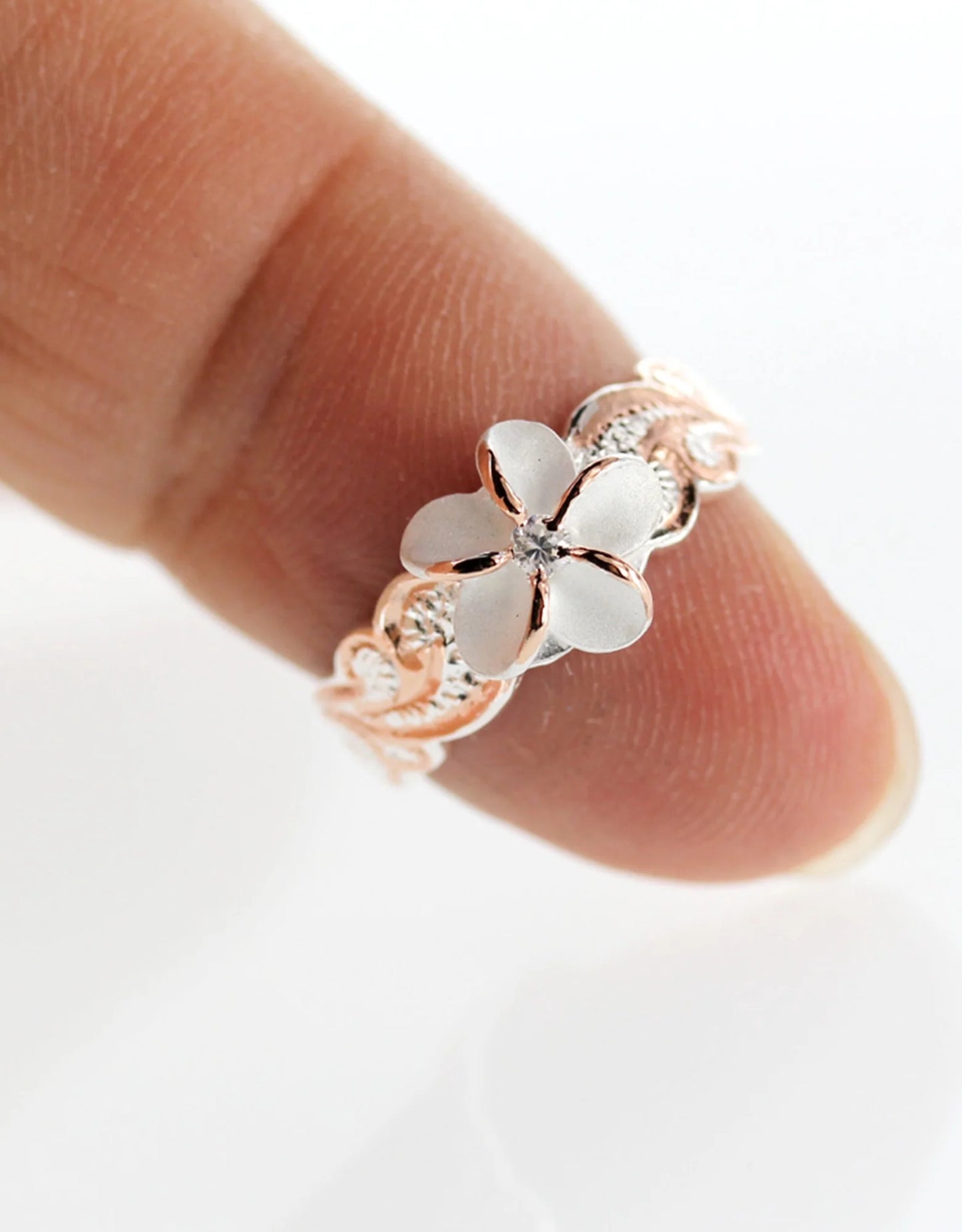 Hawaii Silver Toe Ring - Two Tone Plumeria Flower Toering