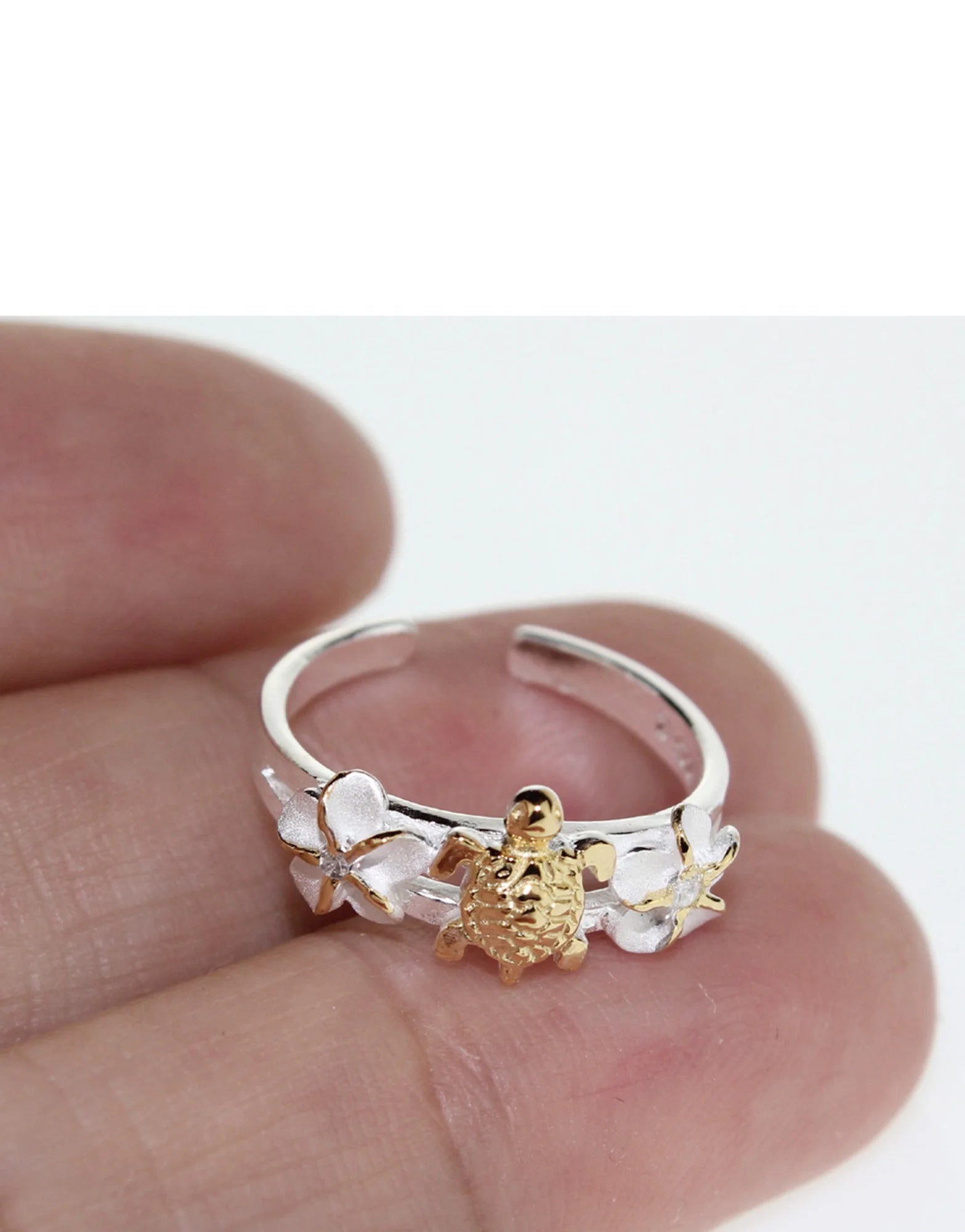Hawaii Silver Toe Ring - Sea Turtle and Flower Gold-Tone Toering