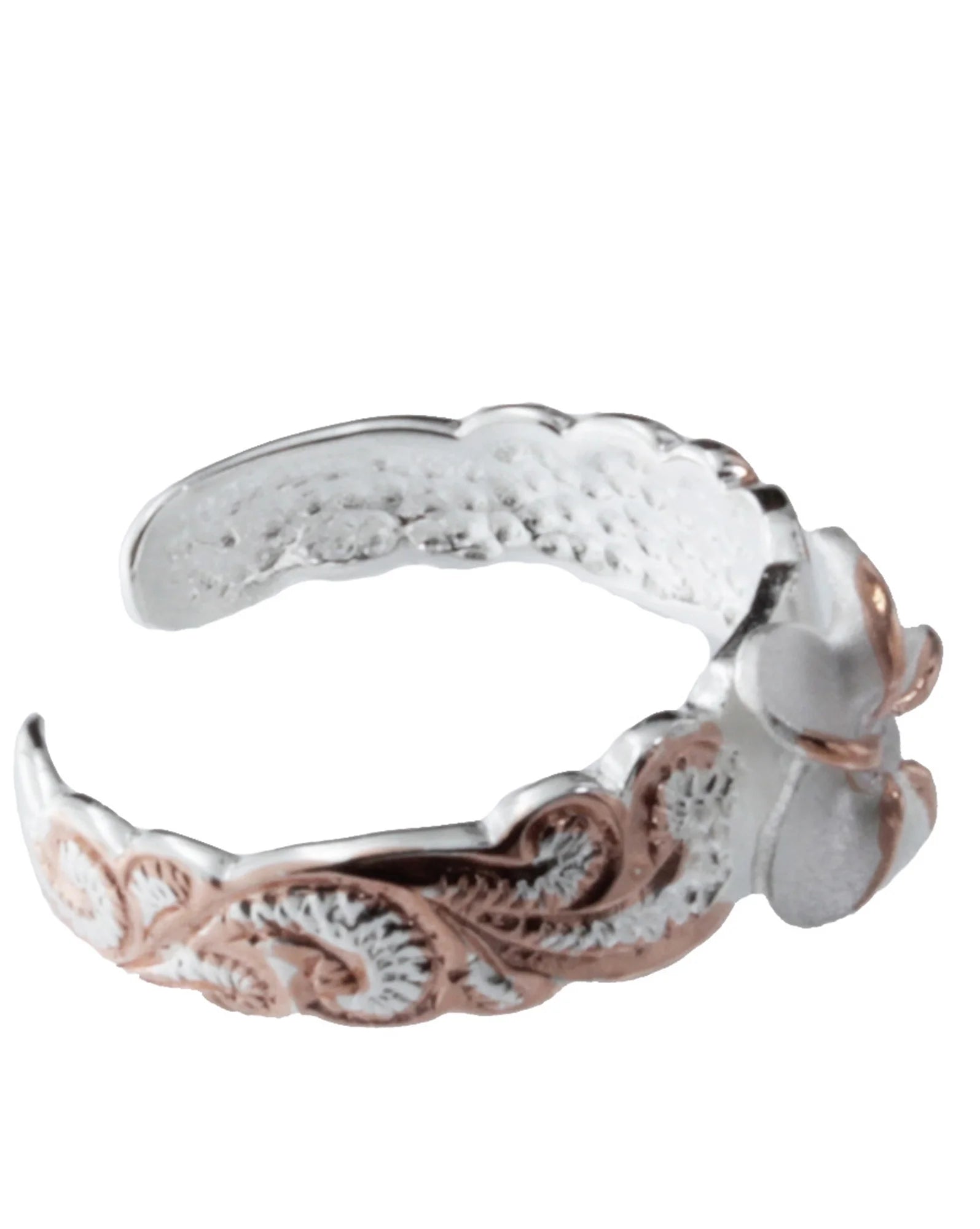 Hawaii Silver Toe Ring - Two Tone Plumeria Flower Toering